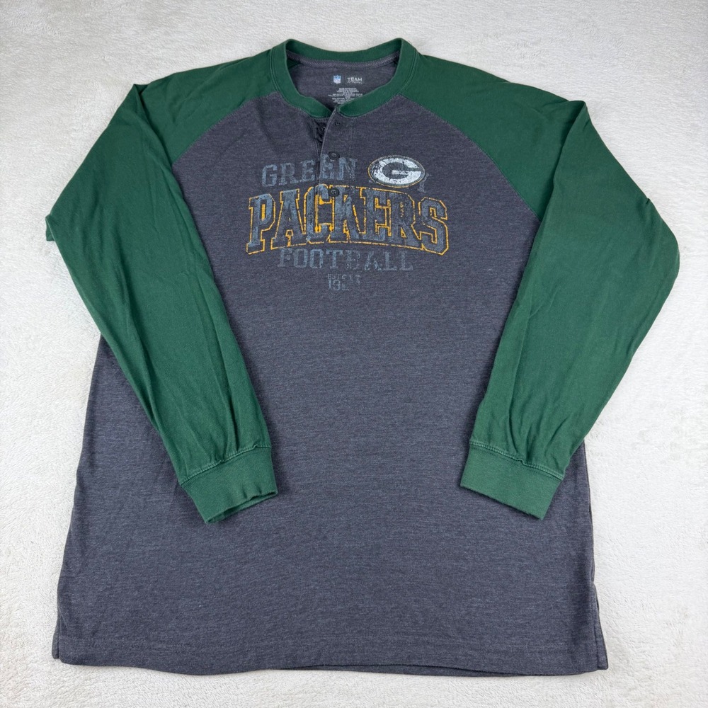 Green Bay Packers 3/4 Sleeve Henley Shirt‎ Men's NFL Football Team Apparel